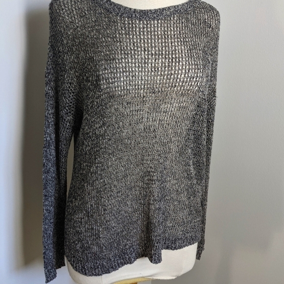 𝅺Eileen Fisher Black Open Weave Sweater M Slouchy Langenlook Layers Sheer - Picture 3 of 12